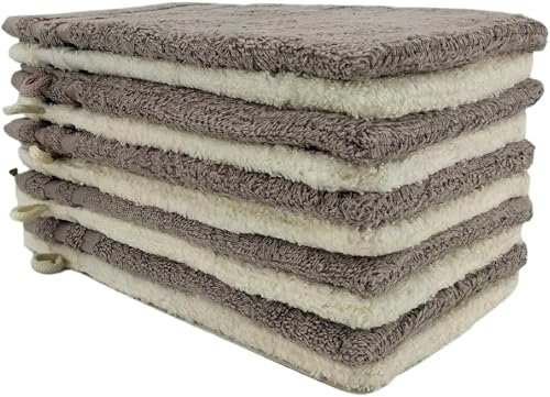 kidparadise Gants de Toilette 14 x 22 cm - Coton - Lot de 10 Gants (Ivoire/Beige)