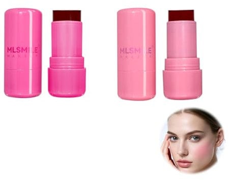 2 Pcs Jelly Blush Stick, Long-Lasting & Buildable Milk Jelly Blush Stick with Hyaluronic Acid & Aloe, 3 in 1 Blush Sticks for Women Girls Cheeks Lips Eyes Makeup