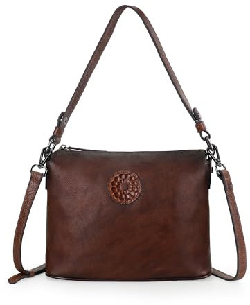 LETEULO Damen Handtasche Leder Henkeltasche Top Griff Tasche Vintage Umhängetasche Große Schultertasche Henkeltasche für Frauen eisen Schule Shopping Kaffee