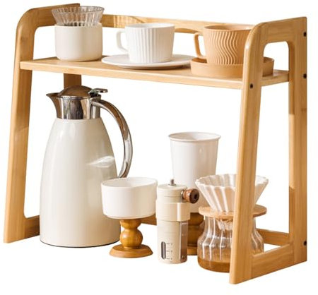 UCK-KIT Coffee Station Organizer, Coffee Bar Accessories and Organizer Countertop, 2 Tier Wooden Mug Holder for Kitchen Counter Top, Mug Display, Coffee Mug Shelf for Home,Natural