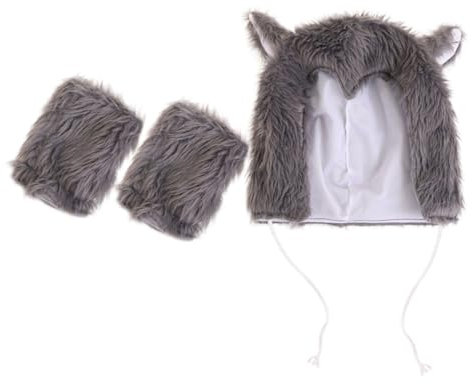 VALICLUD 1satz Flauschiger Wolfshut Mit Handschuhen Für Halloween Cosplay Niedliche Tiermütze Und Handschuhe Plüsch Perfektes Kostümzubehör Für Partys Und Aufführungen