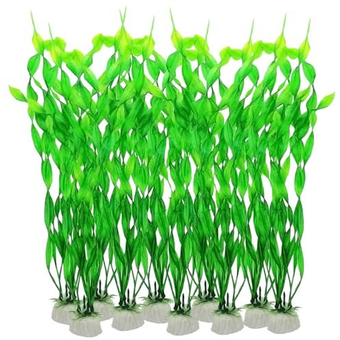 Lot de 10 plantes artificielles pour aquarium de 30 cm avec base en pierre, plantes réalistes pour aquarium nécessitant peu d'entretien, idéales pour aquariums tropicaux ou aquariums poissons.