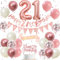 21st Birthday Decorations Retro Pink Rose Gold - Double Digits 21 Party Supplies Set for Women & Girls, birthday Banner, Pennant Flags, Cake Topper, Balloon Assortment (21st Pink Birthday Set)