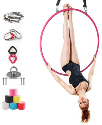 Nicvrea Lyra Hoop Aerial Hoop Set mit Aufhängung Hardware Single Hoop Circus Hoop Great for Dancing Studio, Aerial Fitness,90cmpaint-2.5cm
