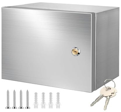 Edelstahl Schaltschrank Verteilerkästen,Wandmontiert Verteilerschrank Schaltkasten mit 2P Leckschalter 32A und Europäische Steckdose 250V/16A,Wasserdicht Verteilerkasten Außen Innenbereich mit Schloss