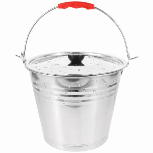 DEARMAMY Edelstahleimer Mit Deckel Haushaltswassereimer Aus Edelstahl Flüssigkeitsbehälter Für Milch Und Wasser Für Hotel Zuhause Und Weide Stabiler Griff 8.86 X 8.86 X 8.07 in