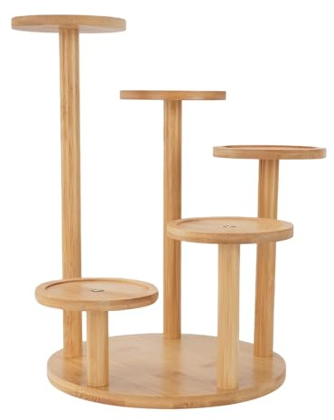 JUMRHFAN Wood Small Plant Stand,Window Sill Plant Shelf,Round Tabletop Plants Stands,Desktop Plant Stand for Office Bedroom Dining Room Study (5-&1 Tier)