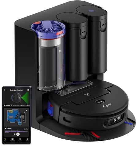 Dyson Spot+Scrub™ AI robotdammsugare för våta och torra golv, självrengörande våtrulle, 4× högre sugeffekt på mattor, automatisk tömning, automatisk påfyllning, AI-baserad fläckborttagning (Svart/Blå)