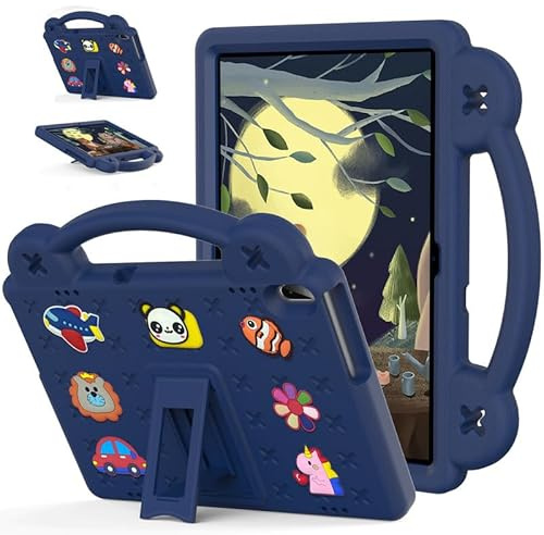 Funda para Huawei MediaPad T5 de 10.1 pulgadas, apta para niños, asa con soporte, dibujos animados lindos, espuma EVA, ligera, a prueba de golpes, funda protectora para tableta, azul marino