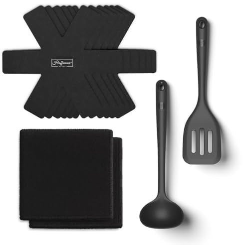 Hoffmann 10-teiliges Kochgeschirr-Pflegeset, Pfannenschoner, Silikonwender, Schöpfkelle, Mikrofasertücher, 200°C Hitzebeständig, Antiverschleiß-Set, Silikon Küchenhelfern