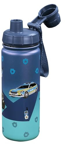 Step by Step Isolierte Edelstahl-Trinkflasche „Police“, blau, BPA-frei, für Schule, Kindergarten, warme und kohlensäurehaltige Getränke, für Jungen, 0,5 Liter
