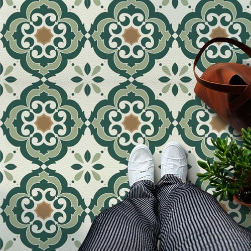 Celestdeco Sage Green Floral Floor Tiles Leather Texture 10Pcs 30x30cm
