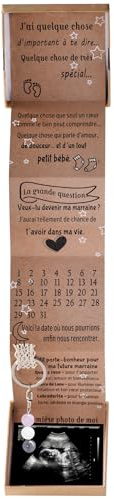 cadeau Surprise Marraine demande– Annonce de Grossesse avec Carte Dépliable + Porte-Clés Cristaux | Cadeau Émotionnel pour Future Marraine | Boîte Souvenir avec Calendrier & Espace Photo