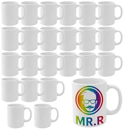 MR.R Set of 24 Sublimation Blanks Dishwasher White Ceramic Coffee Mugs 11oz Blank Ceramic Classic Drinking Cup Mug for Milk Tea Cola Water