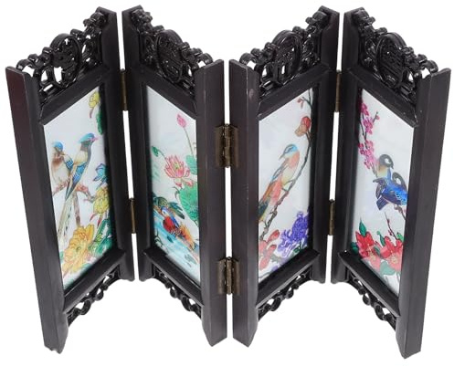 GARIOUANS Mini Écran Pliant Chinois pour Bureau, Petit Paravent d'Artisanat Finition Effet Antique, pour Décoration de Table et Intérieur