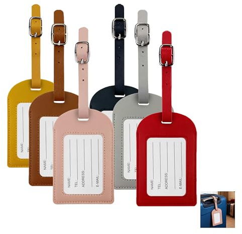 Lot De 6 éTiquette Bagage Pour Valise, éTiquette D'Identification En Pu Cuir Qualité Multicolore éTiquettes Bagage Porte Luggage Tag Protection De La Vie PrivéE Pour Voyage D'Affaires Couples Mariage