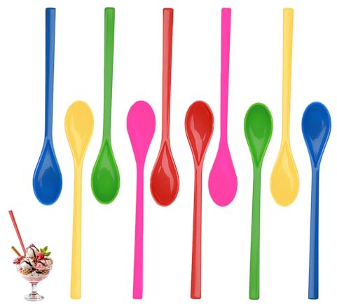 10 Stück Lange Bunte Plastik Löffel, Plastiklöffel Langer Stiel Bunt Eislöffel Lang Kunststoff Eierlöffel Mehrweg Eierlöffel Kunststoff Joghurtlöffel Lang Müsli Löffel Robust Griff für Kaffee Getränke