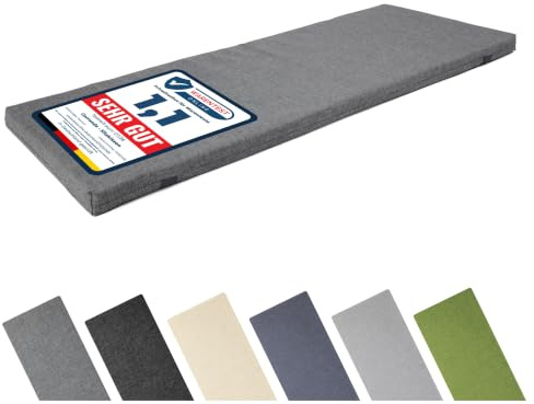 Garronda Bankauflage Outdoor Gartenbank Auflage 100x40 Graphit GD-0220 | Dicke: ca. 4 cm, Wasserabweisend, UV-beständig, mit Bändern, als Sitzkissen für Hollywoodschaukel und Gartenmöbel