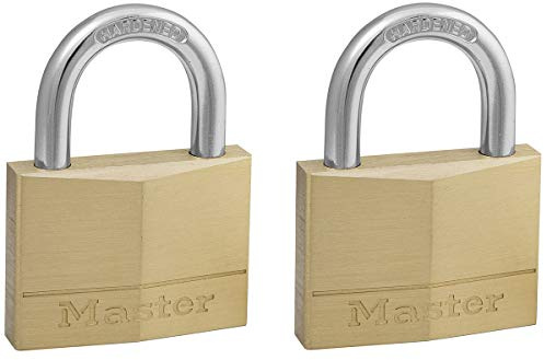 Master Lock 150EURT Pack of 2 Key Padlocks with Brass Body, Gold, 6,8 x 5 x 1,4 cm