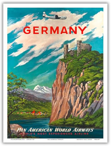 Deutschland – Der Rhein – Pan American World Airways – Vintage Fluggesellschaft Reise Poster c.50er Jahre – Master Art Print 22,9 x 30,5 cm