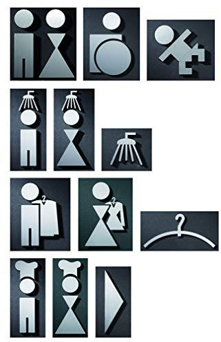 WC-Symbole mit Design-Award, 11 cm Höhe, Damen Herren Toiletten Türschild, Edelstahl matt, zum Kleben ohne zu Bohren, auf 1 oder 2 Türen montierbar, Piktogramme immer gut sichtbar - PHOS Design