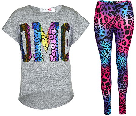 A2Z 4 Kids Girls OMG Top And Leopard Leggings Set Activewear School Play | Comfortable Tee Paired With Glossy Bottoms Stylish Outfit Set Everyday Wear Age 7-13 Years