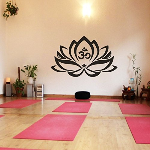 Wand-Tattoo Lotus-Blume mit Om-Zeichen, Yoga, Vinyl, Mandala-Kunst, Vinyl, schwarz, 21h x34w