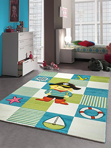 CARPETIA KINDERTEPPICH SPIELTEPPICH Pirat TÜRKIS BLAU Creme Größe 120 cm Rund