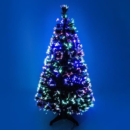 Green Christmas tree x-mas tree Fiber Optic Color changing multi colour with stand free standing xmas Free Standing with Bright Colours PVC made Decoration Tree Hinch (90cm (3 Feet))