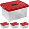 ARTECSIS 4 x Aufbewahrungsboxen aus Plastik 27L 44 x 35 x 24 cm, Drehstapelbox, Eurobox, stapelbar (4, mit Deckel)