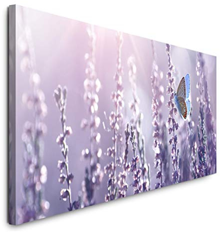 Paul Sinus Art GmbH Lavendel und Schmetterlinge 120x 50cm Panorama Leinwand Bild XXL Format Wandbilder Wohnzimmer Wohnung Deko Kunstdrucke