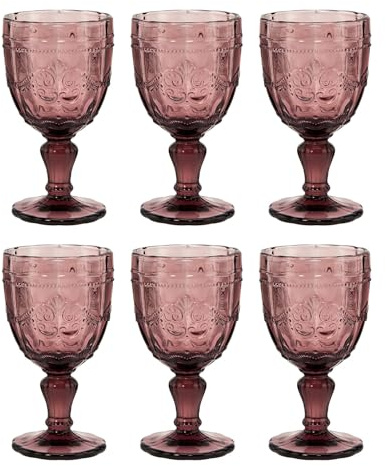 BUTLERS VICTORIAN Weingläser, 6er-Set mit Stiel, 230 ml, Bunt | Trinkgläser Set, mundgeblasen, mit Stiel & Relief-Prägung, spülmaschinenfest, für Tisch, Garten & Party