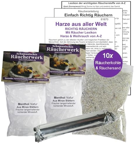 Menthol Kristalle 100ml Set (2x 50ml) – Eiskristalle aus natürlicher Minze zum Räuchern & Sauna-Aufguss – 6-tlg. Räucherset für Hausreinigung & Rauhnächte mit Räucherwerk & Zubehör. 81670-55