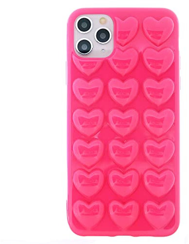 DMaos iPhone 11 Pro Max Case for Women, 3D Pop Bubble Heart Kawaii Gel Cover, Cute Girly for iPhone11 Pro Max 6.5 inch - Hot Pink