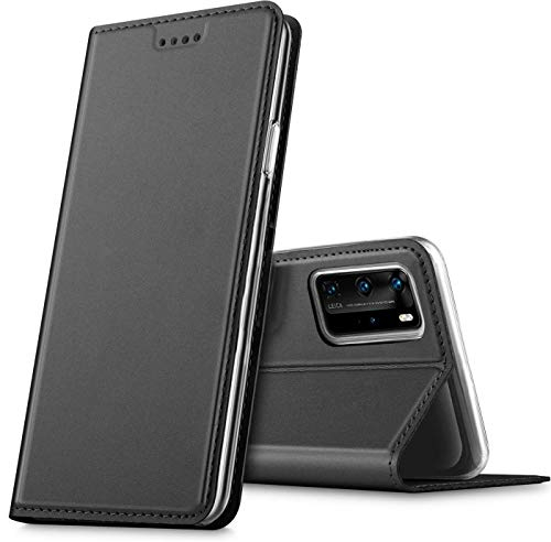 Verco Handyhülle für Huawei P40 Pro, Premium Handy Flip Cover für Huawei P40 Pro Hülle [integr. Magnet] Book Case PU Leder Tasche, Schwarz