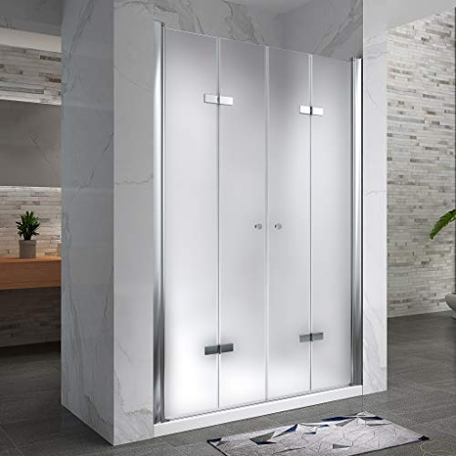 MOG Duschtür Falttür 160-164 cm Höhe: 185 cm Duschabtrennung mit Falttüren aus 6 mm satiniertem ESG Sicherheitsglas mit Nanobeschichtung - DTSF