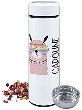 GRAZDesign Teeflasche mit Sieb to go, Thermobecher personalisiert mit Namen, Teebecher Teekanne mit Siebeinsatz, Thermosflasche Edelstahl 500ml Motiv Coole Lama