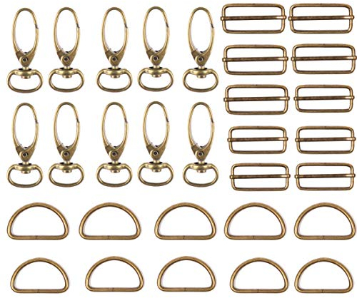 OUZRTG-Packung mit 30 Stück 3 gemusterte D-Ringe Strapazierfähige Schiebeschnalle Karabinerverschluss aus Metall für DIY-Nähbeutel, Geldbeutel, Rucksack, Gurt, Zubehör(Bronze)