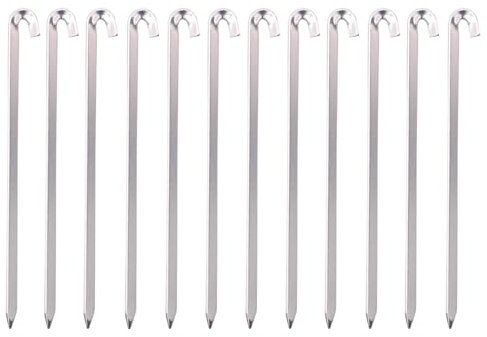 Azarxis Tent Pegs Aluminium Alloy Tent Stakes Lightweight Heavy Duty Garden Nail 18cm 25cm for Outdoor Camping Awning Tarp Hiking Gardening Park Lawn Beach Sand with Storage Pouch Bag (Silver - 18cm)