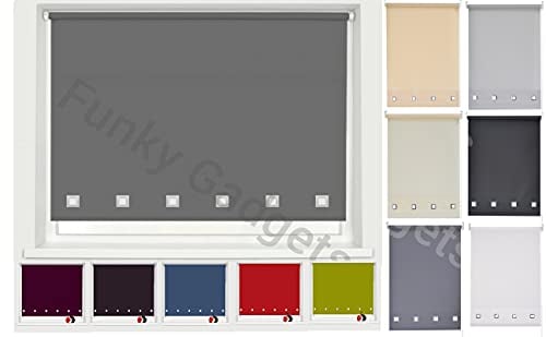 Funky Gadgets Roller Blinds Square Eyelet Light Filtering Roller Blind Daylight Trimmable charcoal Blinds Child Safe Easy Fit Metal Tube Home Office Window Blinds- Charcoal Grey, W120 x L165cm