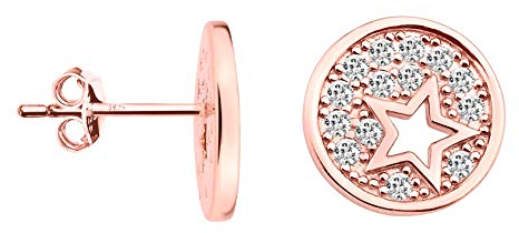 SOFIA MILANI - Orecchini da Donna in Argento 925 - Placcati in Oro Rosa e con Pietra Zircone - Orecchini a Perno a Stella Cerchio - 20891