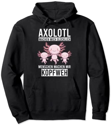 Schwanzlurch Axolotl Lurch Geschenkidee Unisex-Erwachsene Tiermotiv Pullover Hoodie Schwarz M Klassisch Tierdruck Polyester/100% Langarm mit Kapuze Axolotl Aquaristik Axolotl Züchter SWEATSHIRT
