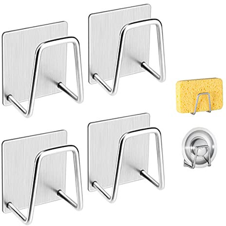 4 Pack Sink Sponge Holder for Kitchen Sink Caddy Premium SUS304 Stainless Steel Rustproof Waterproof Quick Drying Small Strong Adhesive Sponge Holder (4)