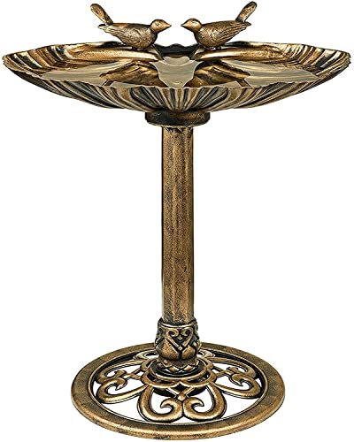 SASONS® Large Free Standing Traditional Bird Bath Feeding Station Bronze Metal Effect Plastic Ornamental Bathing Feeder Table for Birds Garden, Patio, Lawn, Decking, Greenhouse & Outdoor Decor