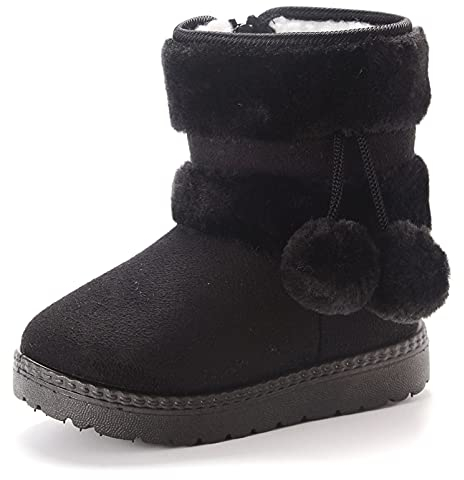 Yeeteepot Bambine e Ragazze Carino Stivali da Neve Calda Foderati Stivaletti Inverno Morbide Piatto Stivali Bambini Pelliccia Antiscivolo Boots, Nero 24 EU = 25 CN