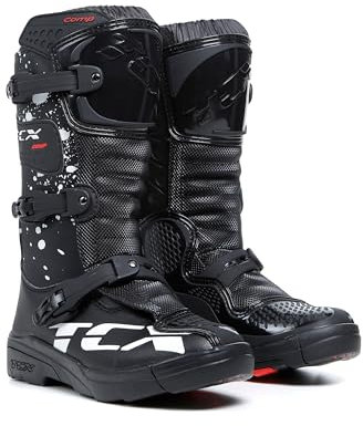 TCX - Comp Kid, Stivali da Motocross Bambino, Tomaia in Microfibra, Chiusura con 3 Fibbie in Poliuretano con Regolazione Micrometrica e Velcro, Nero/Bianco