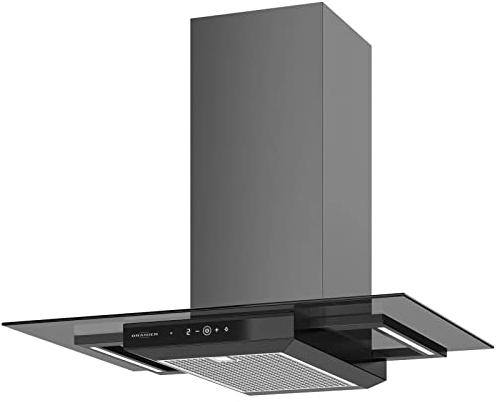 Oranier Wandhaube 75 cm mit Glasschirm Rada - große schwarze Umluft Dunsthaube mit 4 Leistungsstufen Touch Conrol LED Beleuchtung & Komplett-Schacht