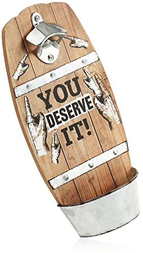 com-four® Flaschenöffner für die Wand - Bieröffner mit Auffangbehälter für Kronkorken - Wand-Flaschenöffner im Vintage-Design - Kronkorken-Entferner [Auswahl variiert] (Design7-01 Stück)