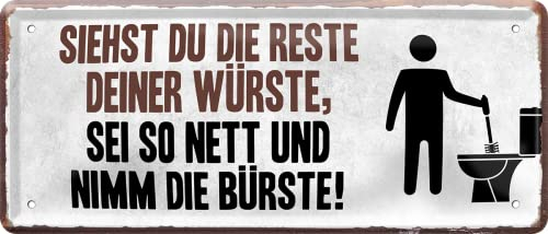 WOGEKA ART Retro Blechschild - Sei so nett und nimm die Bürste - Lustiger Toiletten Spruch als Geschenkidee zu Geburtstag Weihnachten als WC Deko Klo Schild 28x12 cm Vintage Metallschild 2333