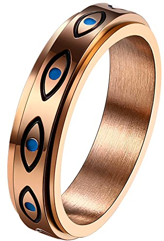 JewelryWe Schmuck Fidget Angst Ring Damen Herren 5mm Augen von Gott Edelstahl Drehbarer Anti Stress Band Bandring mit Gravur, Rosegold Größe 59